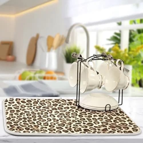 Kcldeci Leopard Print Dish Drying Mat 18x24 inch | Microfiber & Foam Absorbs Moisture thumbnail 5