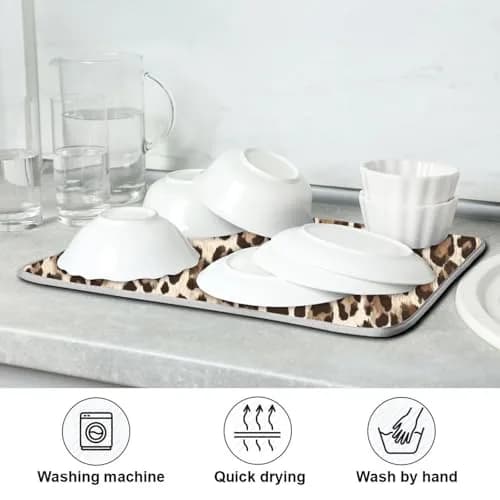 Kcldeci Leopard Print Dish Drying Mat 18x24 inch | Microfiber & Foam Absorbs Moisture thumbnail 7