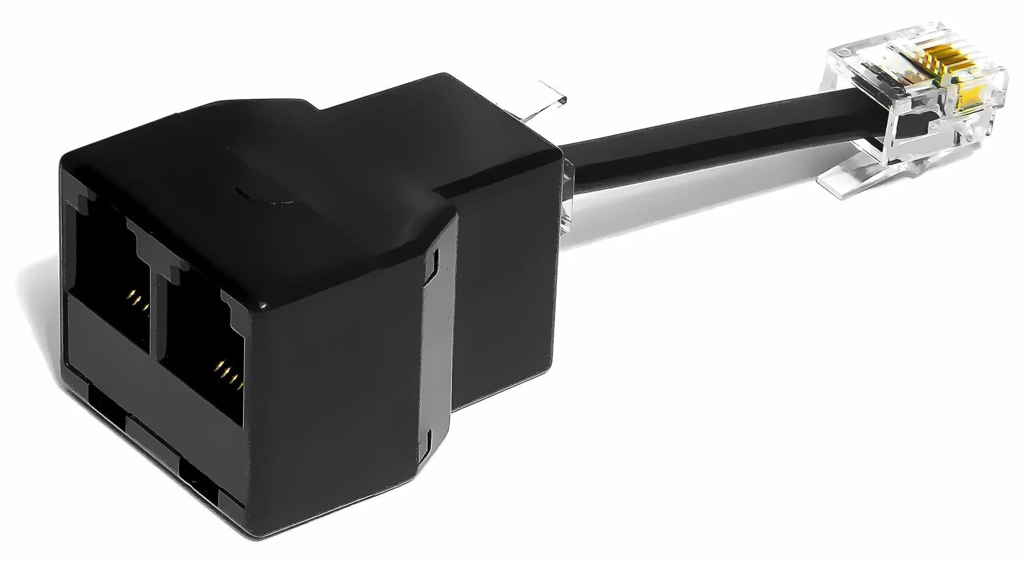 RetailAndBulk Phone Jack Splitter for Landline RJ11 6P4C | Dual Jack Adapter with 2.5 Inch Cable, Made in USA — Black / w/ 2.5 inch Cable