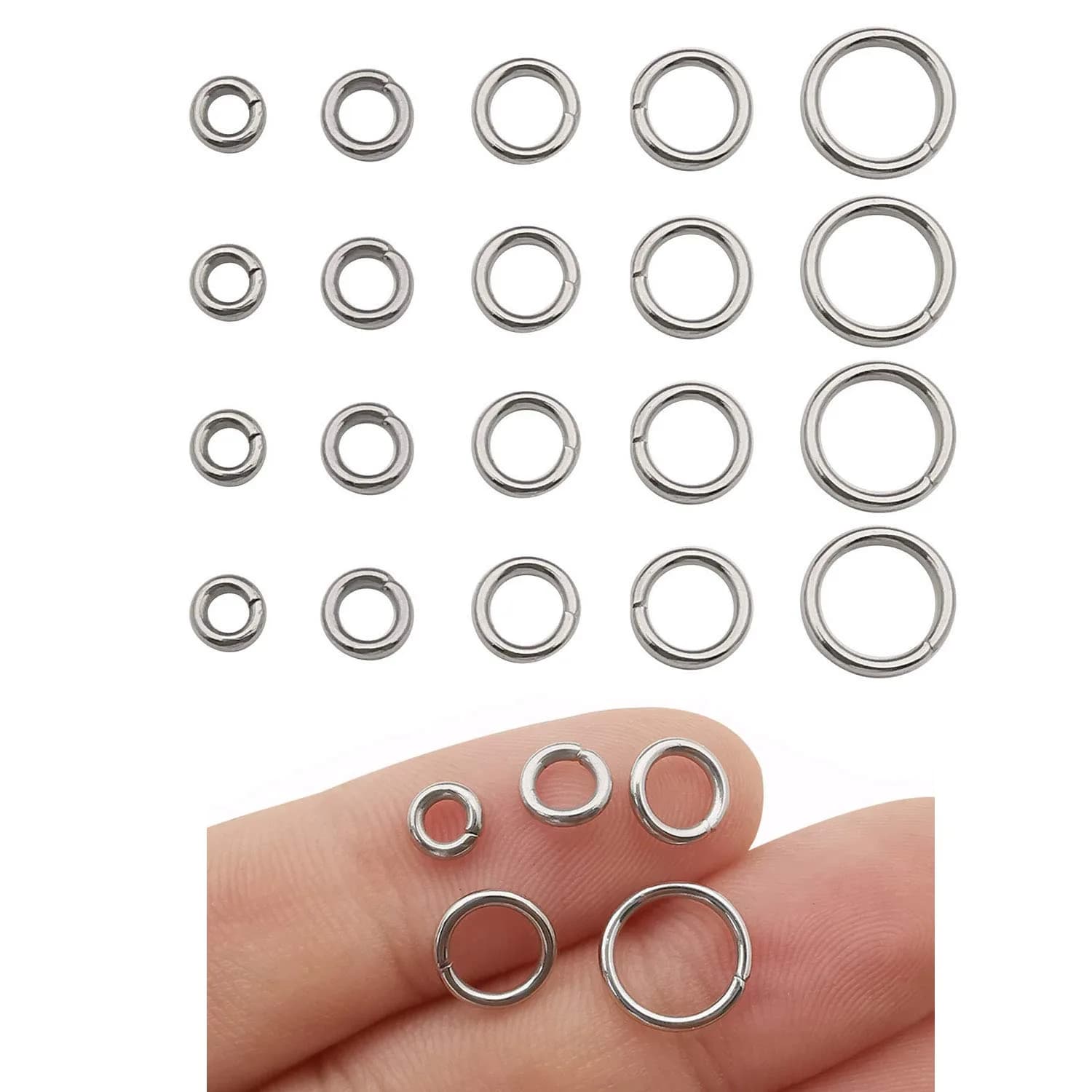 WOCRAFT Stainless Steel Jump Rings 1000 pcs Mix 5mm-10mm | Connector Rings for Jewelry Making