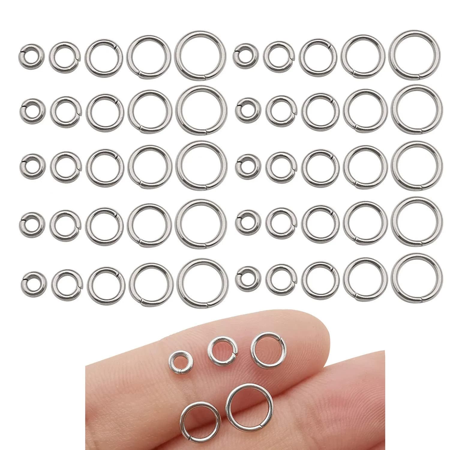 WOCRAFT Stainless Steel Jump Rings 1000 Pcs Mix 4mm-8mm | Jewelry Making Findings