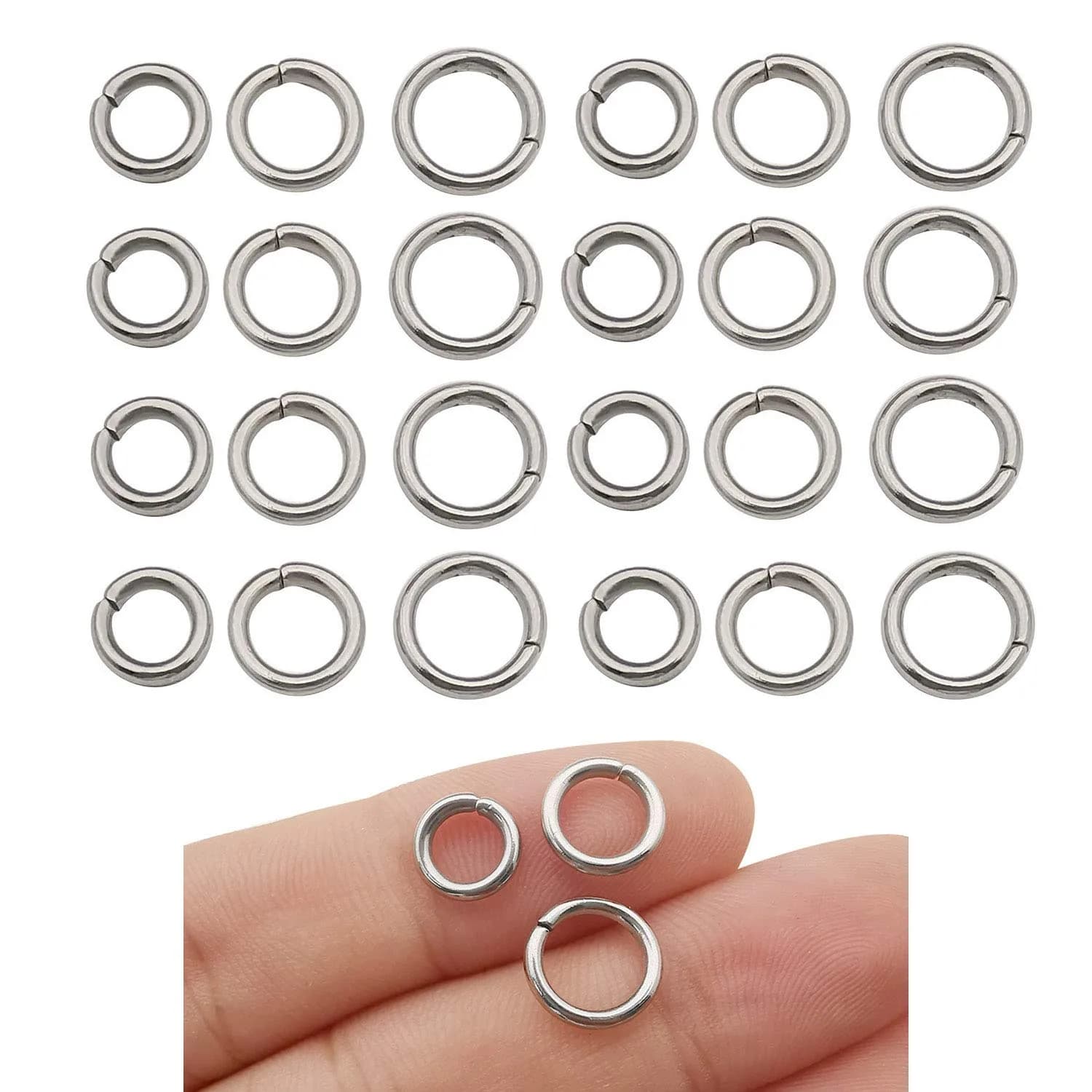 WOCRAFT Stainless Steel Jump Rings 300pcs Mix 8mm 9mm 10mm Thick 1.5mm Gauge | Strong Connector Rings for Jewelry Making - main product image