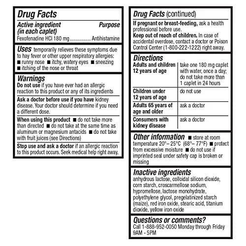 HealthA2Z Fexofenadine HCl 180mg Caplets | 24-Hour Allergy Relief, 30 Count thumbnail 6