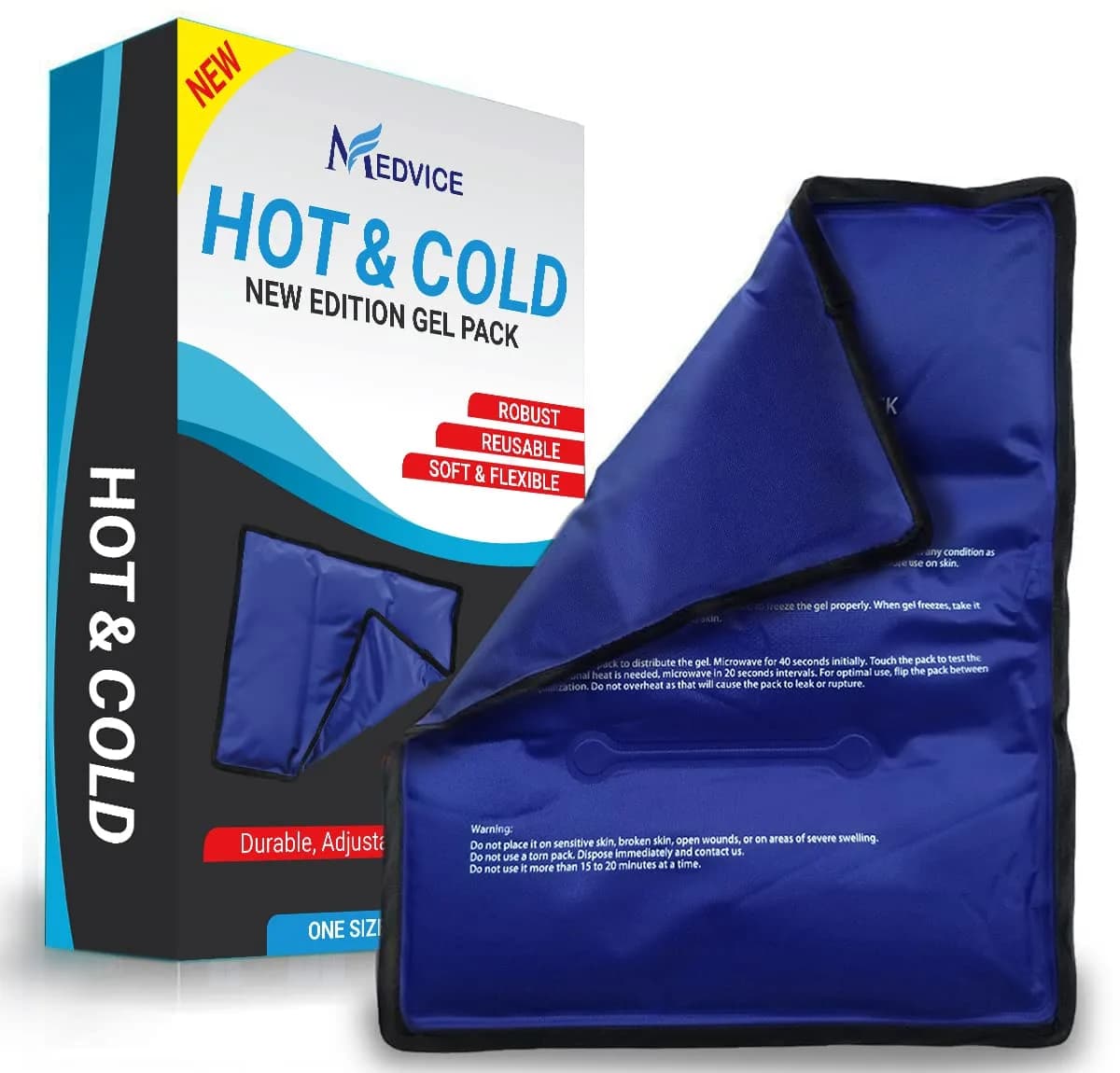 MEDVICE Large Hot & Cold Ice Pack 11.5 x 14.25 Inch (30cm x 36cm) | Flexible Gel Pack for Injuries & Pain Relief
