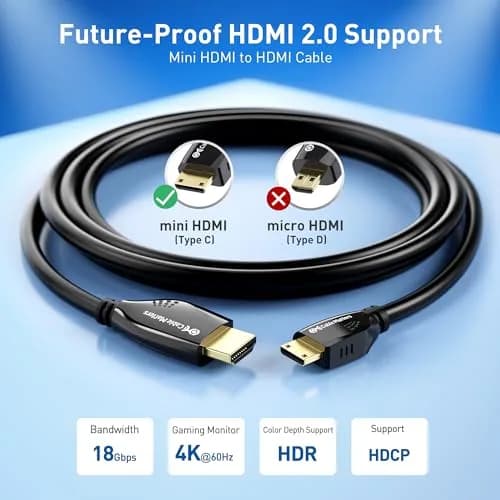 Cable Matters High-Speed 4K Mini HDMI to HDMI Cable, 6ft (1.83m) | Supports 4K@60Hz, HDR, ARC thumbnail 2