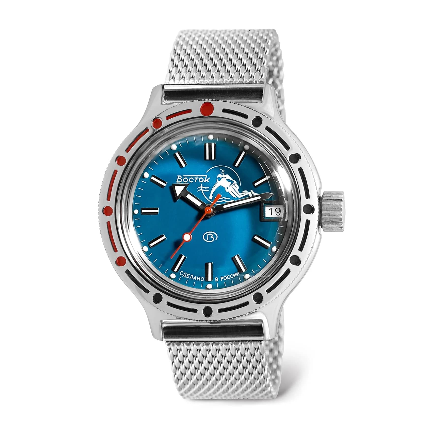 VOSTOK Amphibia 420059 Diver Watch 40mm Stainless Steel | 200m Water Resistance, Automatic — milanese