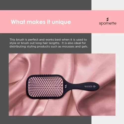 SPORNETTE Pink Ion Fusion Paddle Hair Brush, Ionic Nylon Bristles - For Detangling, Straightening & Smoothing, Medium to Long Hair - All Hair Types For Men, Women and Children thumbnail 5