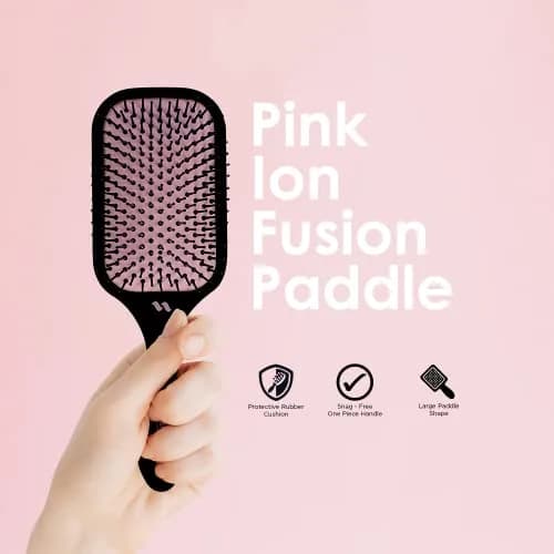 SPORNETTE Pink Ion Fusion Paddle Hair Brush, Ionic Nylon Bristles - For Detangling, Straightening & Smoothing, Medium to Long Hair - All Hair Types For Men, Women and Children thumbnail 3