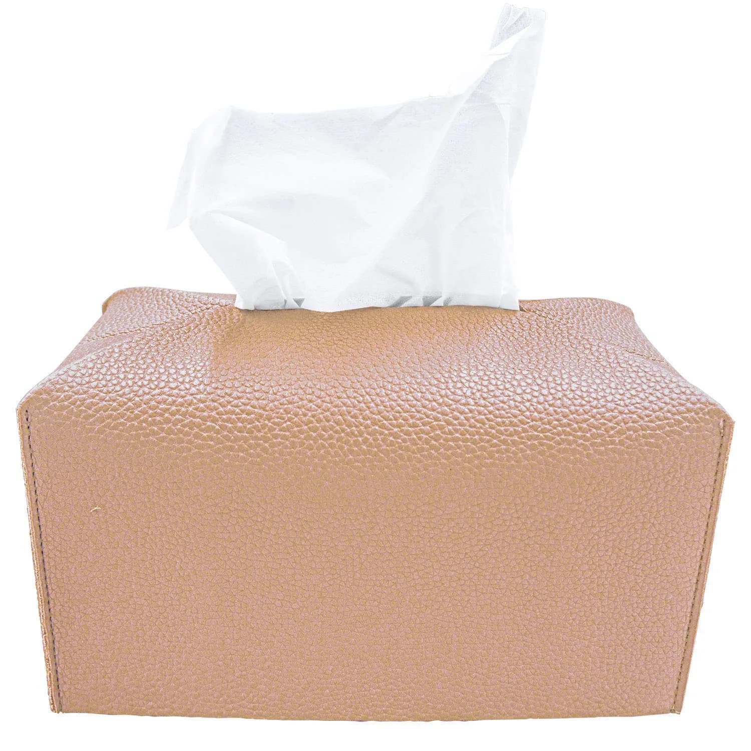 Carrotez Modern PU Leather Square Tissue Box Cover - Cocoa Brown — Peach Pink / (Rectangular)