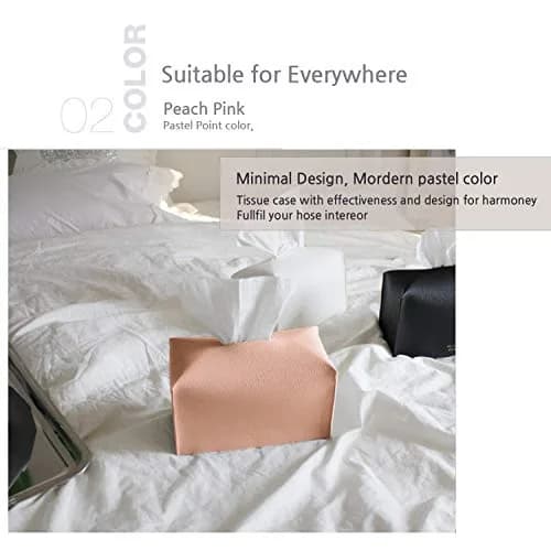 Carrotez PU Leather Rectangular Tissue Box Cover Holder - Peach Pink | Fits Standard Boxes thumbnail 3