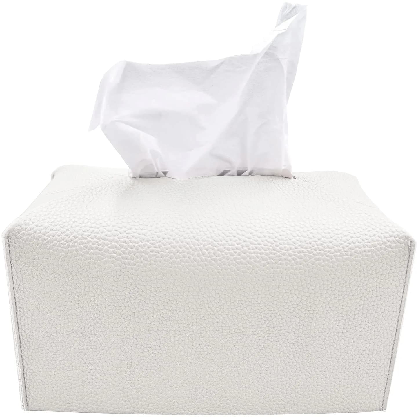 Carrotez Modern PU Leather Square Tissue Box Cover - Cocoa Brown — White / (Rectangular)