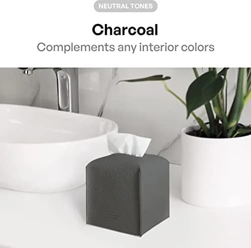 carrotez PU Leather Square Tissue Box Cover Charcoal | Decorative Holder for Bathroom Vanity Countertop, Office Desk & Car 5"X5"X5" thumbnail 3