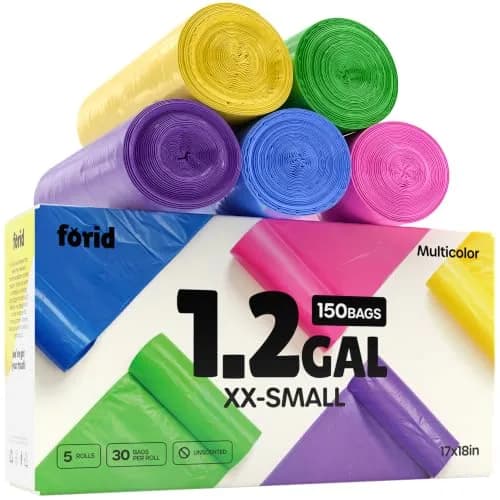 FORID 1.2 Gallon Colored Trash Bags | Extra Thick, Odorless, Strong Plastic Wastebasket Liners for Bathroom, Bedroom, Office & Car (150 Bags) thumbnail 1