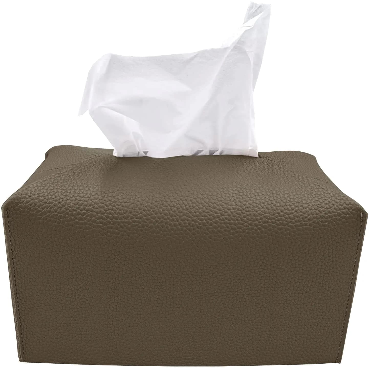 Carrotez White Rectangular PU Leather Tissue Box Cover - Stylish Organizer for Home & Office — Cocoa Brown / (Rectangular)