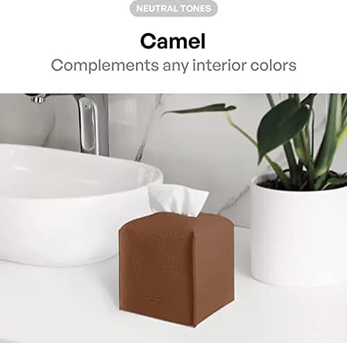 Carrotez Modern PU Leather Square Tissue Box Cover 13cm (5"X5"X5") | Stylish Organizer for Home & Office thumbnail 3