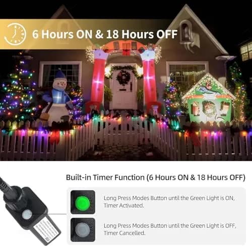 Tcamp 164FT 500 LED Colored Christmas Lights with Timer & Memory Function | 50m Green Wire Fairy String Lights thumbnail 4
