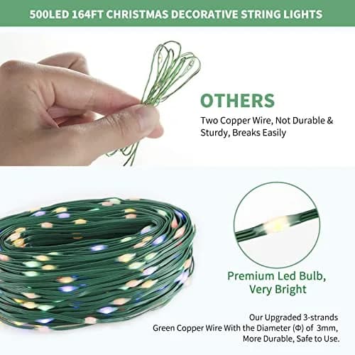 Tcamp 164FT 500 LED Colored Christmas Lights with Timer & Memory Function | 50m Green Wire Fairy String Lights thumbnail 5