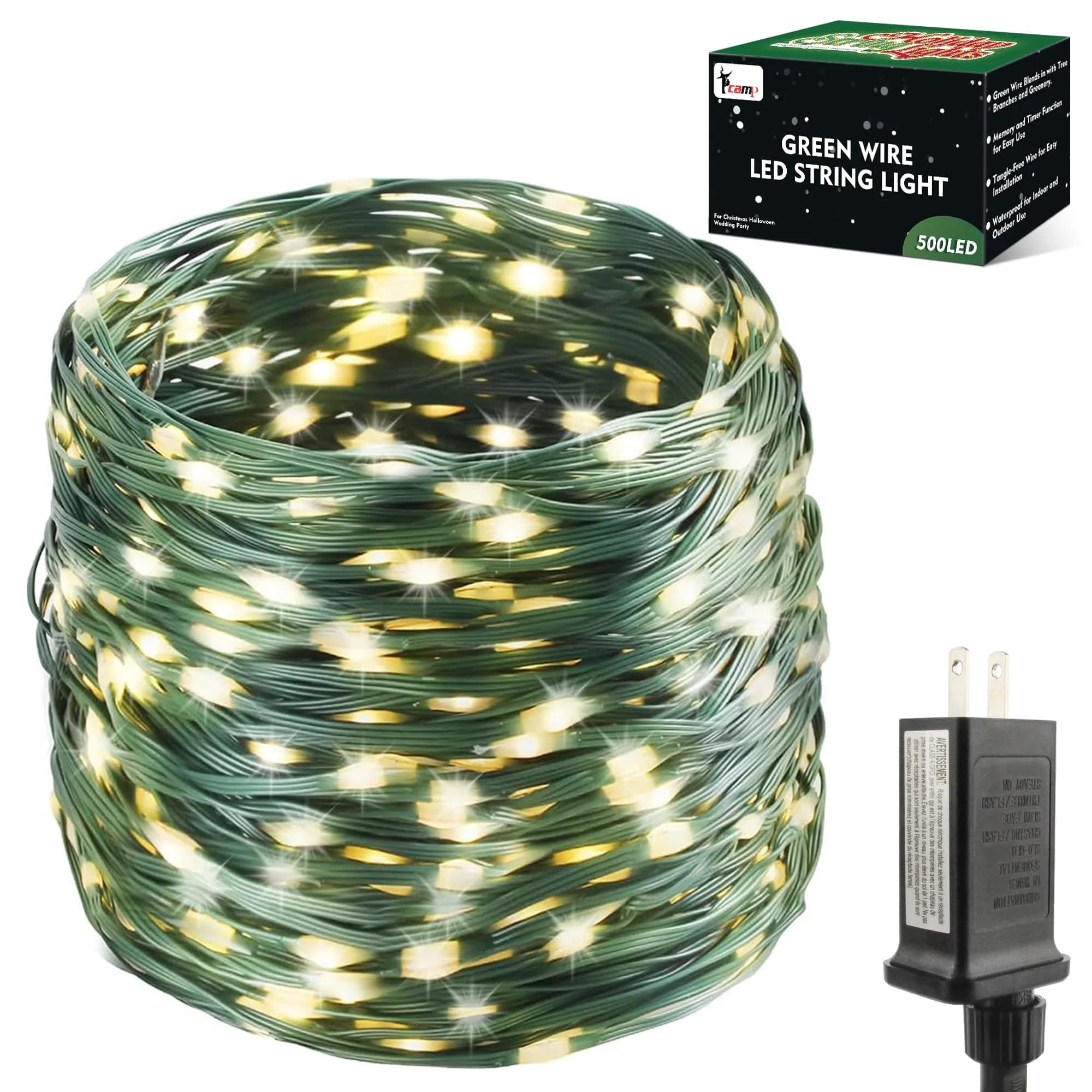 Tcamp 164ft 500 LED Color Changing Christmas Lights | Warm White & Multicolor, 500 LEDs — Warm White