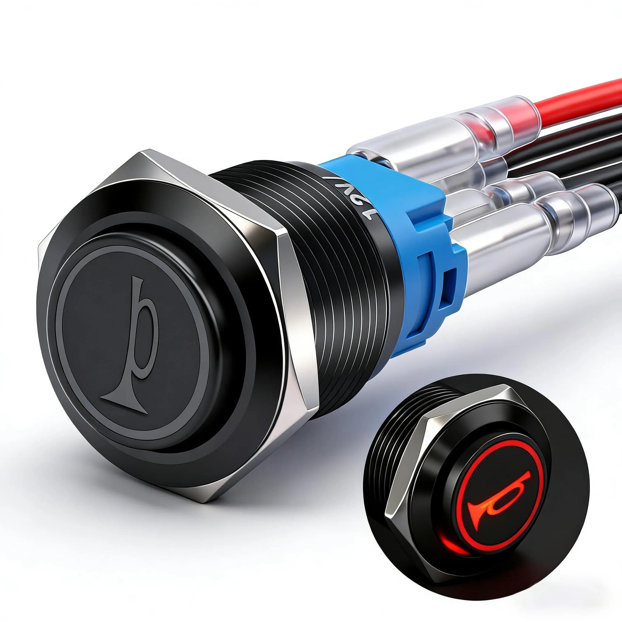 Twidec 19MM Push Button Switch 12V Red LED | Waterproof Metal Shell, Car & Vehicle Use