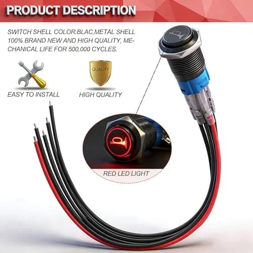 Twidec 19MM Push Button Switch 12V Red LED | Waterproof Metal Shell, Car & Vehicle Use thumbnail 5