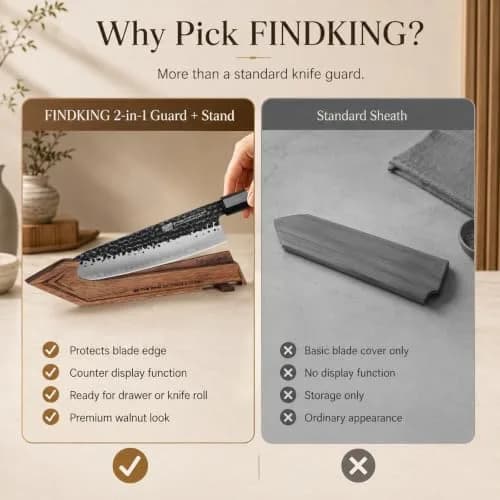 FINDKING Magnetic Edge Guard with Stand, Walnut Wood Blade Cover & Mini Knife Block for Counter Storage, Portable Protector for 8” Chef Knife thumbnail 5