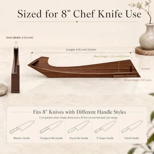 FINDKING Magnetic Edge Guard with Stand, Walnut Wood Blade Cover & Mini Knife Block for Counter Storage, Portable Protector for 8” Chef Knife thumbnail 6