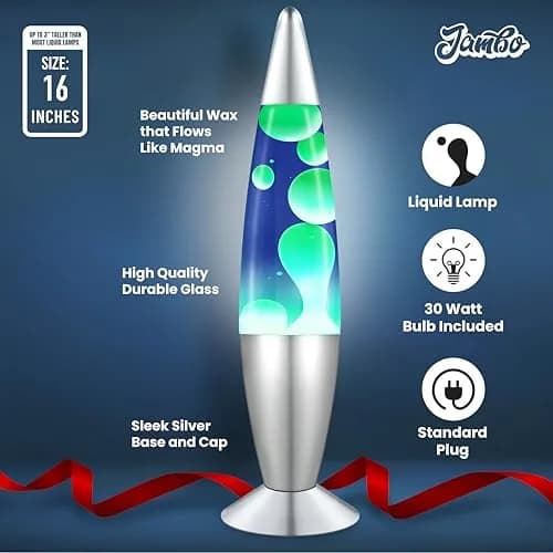 JAMBO 16" Liquid Motion Lamp - Blue with Yellow/Green Wax, 41.4cm (16.38") | Relaxing Lava Light for Home Decor thumbnail 5