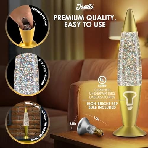 JAMBO 16-Inch Rainbow Glitter Lamp | Liquid Motion Lamp with Aluminum Base & Glass Shade thumbnail 6