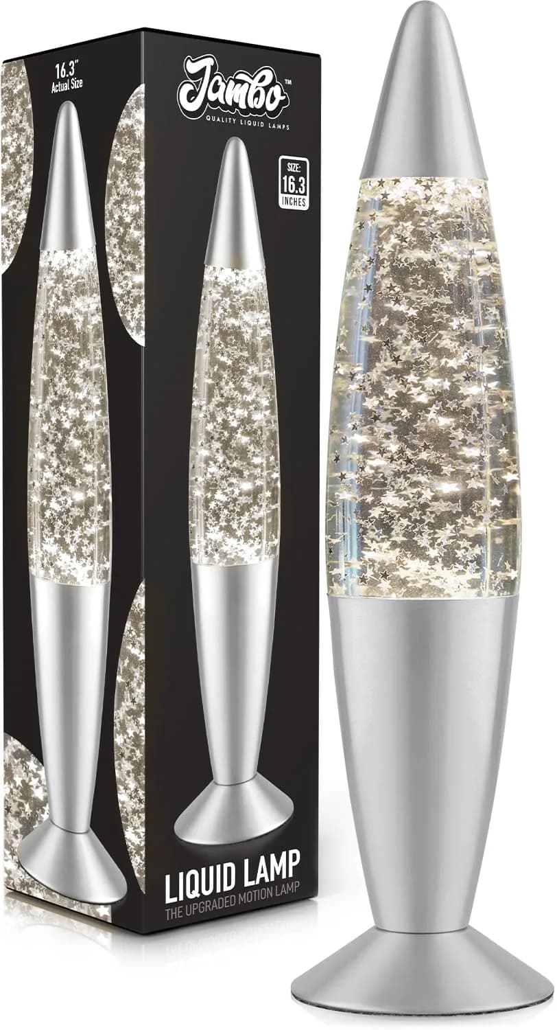 JAMBO 16-Inch Silver Star Glitter Lamp with E26 Base, 30W | Mesmerizing Liquid Motion for Any Room