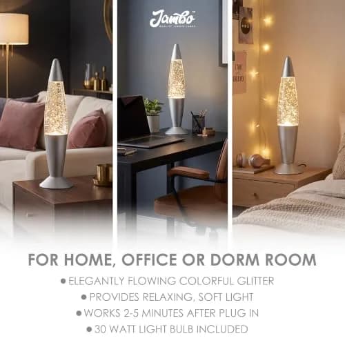 JAMBO 16-Inch Silver Star Glitter Lamp with E26 Base, 30W | Mesmerizing Liquid Motion for Any Room thumbnail 8