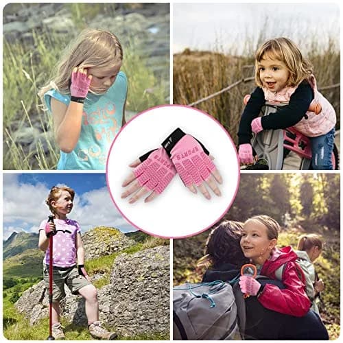 Accmor Pink Kids Cycling Gloves Half Finger Sports Gloves for Girls 14.5-16cm (5.7-6.3 Inch) | Breathable Outdoor Gloves for Cycling thumbnail 6