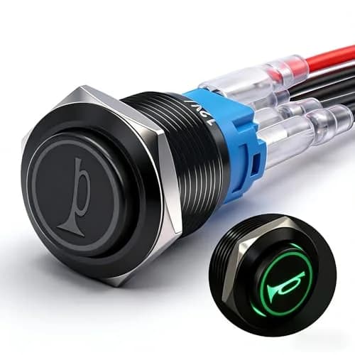 Twidec 19mm Momentary Push Button Switch with Green LED | 12V, 5A/250AC, 1NO 1NC SPDT, Stainless Steel Shell thumbnail 1