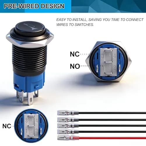 Twidec 19mm Momentary Push Button Switch with Green LED | 12V, 5A/250AC, 1NO 1NC SPDT, Stainless Steel Shell thumbnail 6