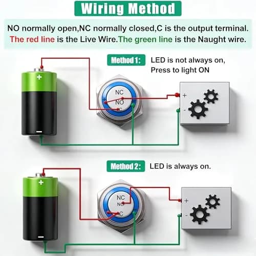 Twidec 19mm Momentary Push Button Switch with Green LED | 12V, 5A/250AC, 1NO 1NC SPDT, Stainless Steel Shell thumbnail 2