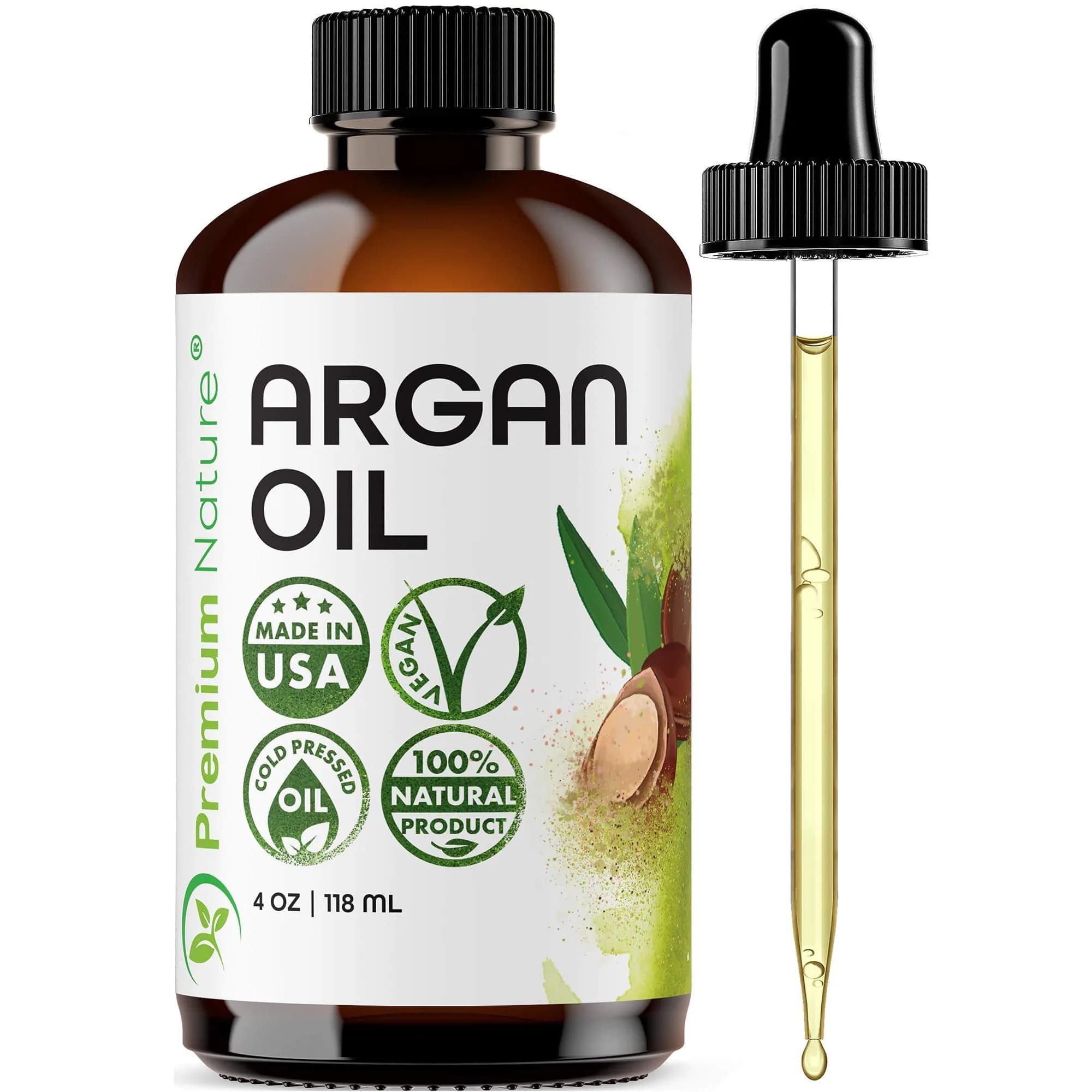 Premium Nature Organic Argan Oil for Hair Growth & Skin Serum 473ml (16 Fl Oz) | Pure Cold Pressed Moroccan Oil for Dry, Damaged, Curly, Frizzy Hair — 4 Fl Oz