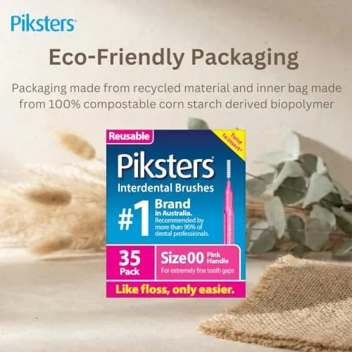 Piksters Interdental Brush Extra Tight Gaps 35 Pack Pink Size 00 | Reusable, Eco-Friendly Dental Cleaning Tool thumbnail 3