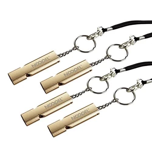 Noopel Emergency Whistles Lifeguard Safety Whistle with Lanyard and Keychain for Outdoor Camping Hiking Boating Hunting Fishing Kayak Kids Rescue Signaling Loud Survival Whistle (4 Pack Gold) | Super Loud, Aluminum Alloy, Water-Resistant thumbnail 1