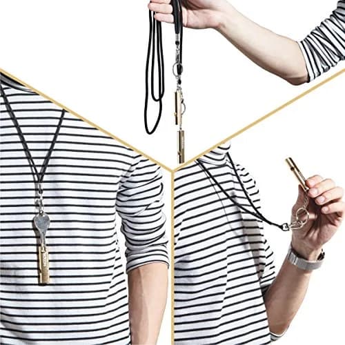 Noopel Emergency Whistles Lifeguard Safety Whistle with Lanyard and Keychain for Outdoor Camping Hiking Boating Hunting Fishing Kayak Kids Rescue Signaling Loud Survival Whistle (4 Pack Gold) | Super Loud, Aluminum Alloy, Water-Resistant thumbnail 5