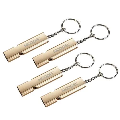 Noopel Emergency Whistles Lifeguard Safety Whistle with Lanyard and Keychain for Outdoor Camping Hiking Boating Hunting Fishing Kayak Kids Rescue Signaling Loud Survival Whistle (4 Pack Gold) | Super Loud, Aluminum Alloy, Water-Resistant thumbnail 2