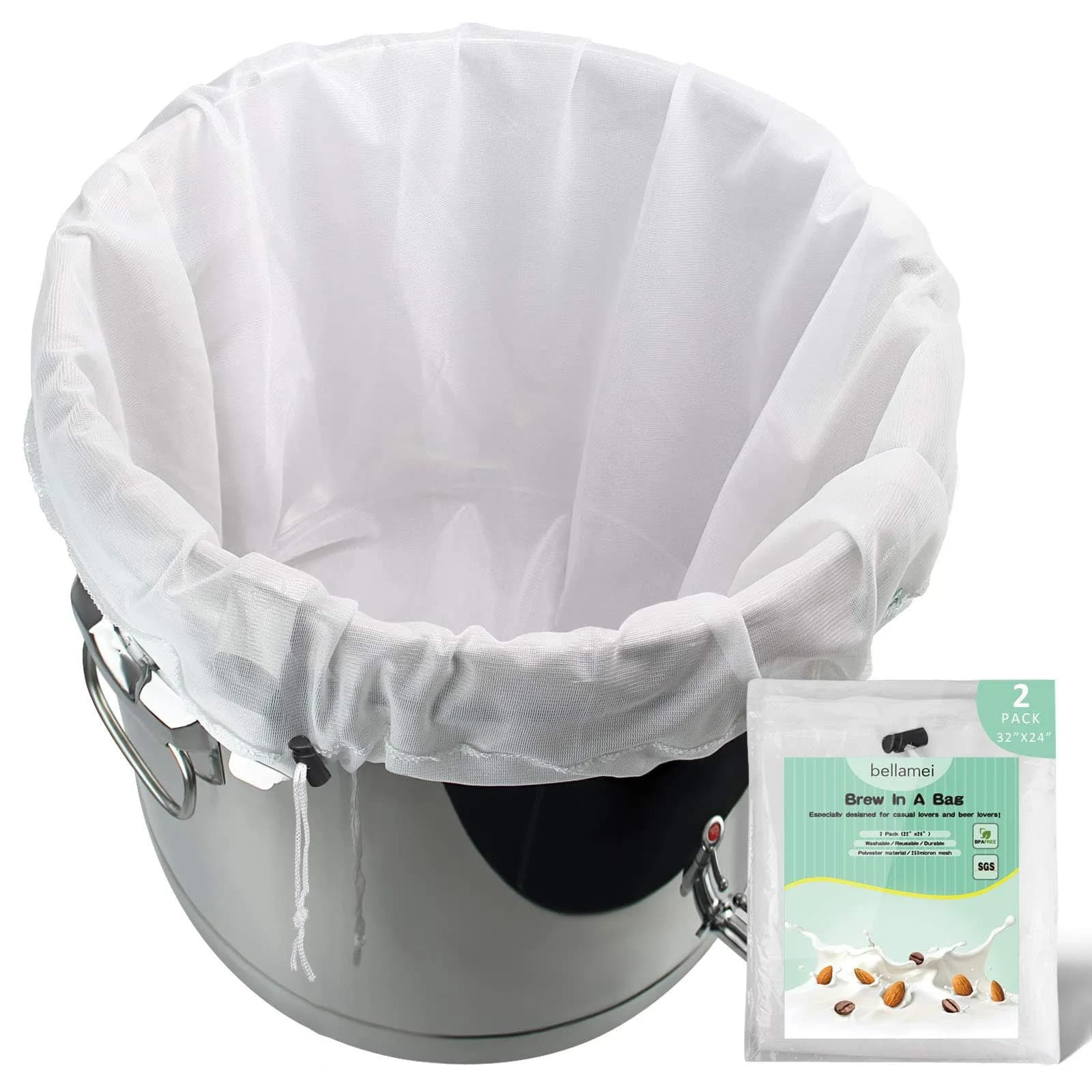 Bellamei Reusable Brew Bag 3 Pack 56cm x 66cm (22"x26") 250 Micron Fine Mesh for Beer Brewing — 24"×32"