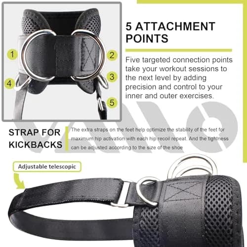VAIIO Ankle Straps for Cable Machines - Pair | Adjustable Neoprene Cuffs for Glutes, Legs, Calves thumbnail 5
