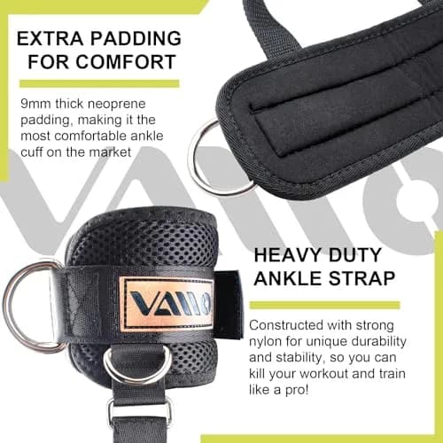 VAIIO Ankle Straps for Cable Machines - Pair | Adjustable Neoprene Cuffs for Glutes, Legs, Calves thumbnail 3