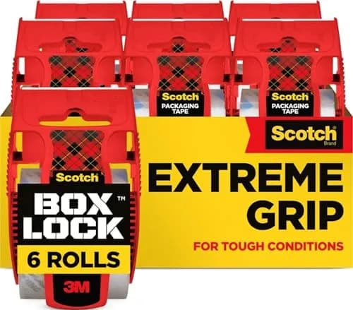 Scotch Box Lock Packing Tape Clear 1.88 in. x 22.2 yd. 6 Rolls with Dispensers | Extreme Grip for Secure Sealing thumbnail 1