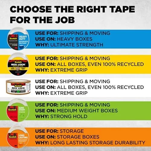 Scotch Box Lock Packing Tape Clear 1.88 in. x 22.2 yd. 6 Rolls with Dispensers | Extreme Grip for Secure Sealing thumbnail 6