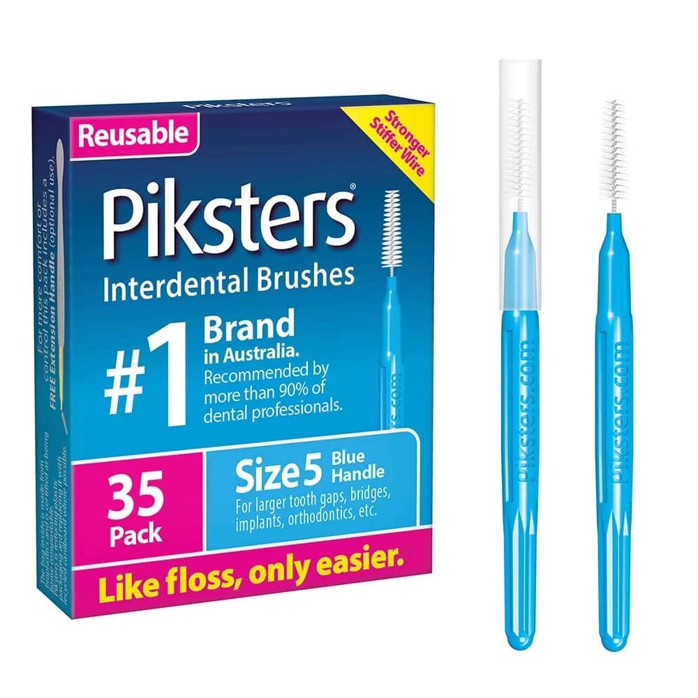 Piksters Interdental Brush Large Gaps 35 Pack Blue Size 5 | Reusable Dental Tool for Large Teeth Gaps - main product image