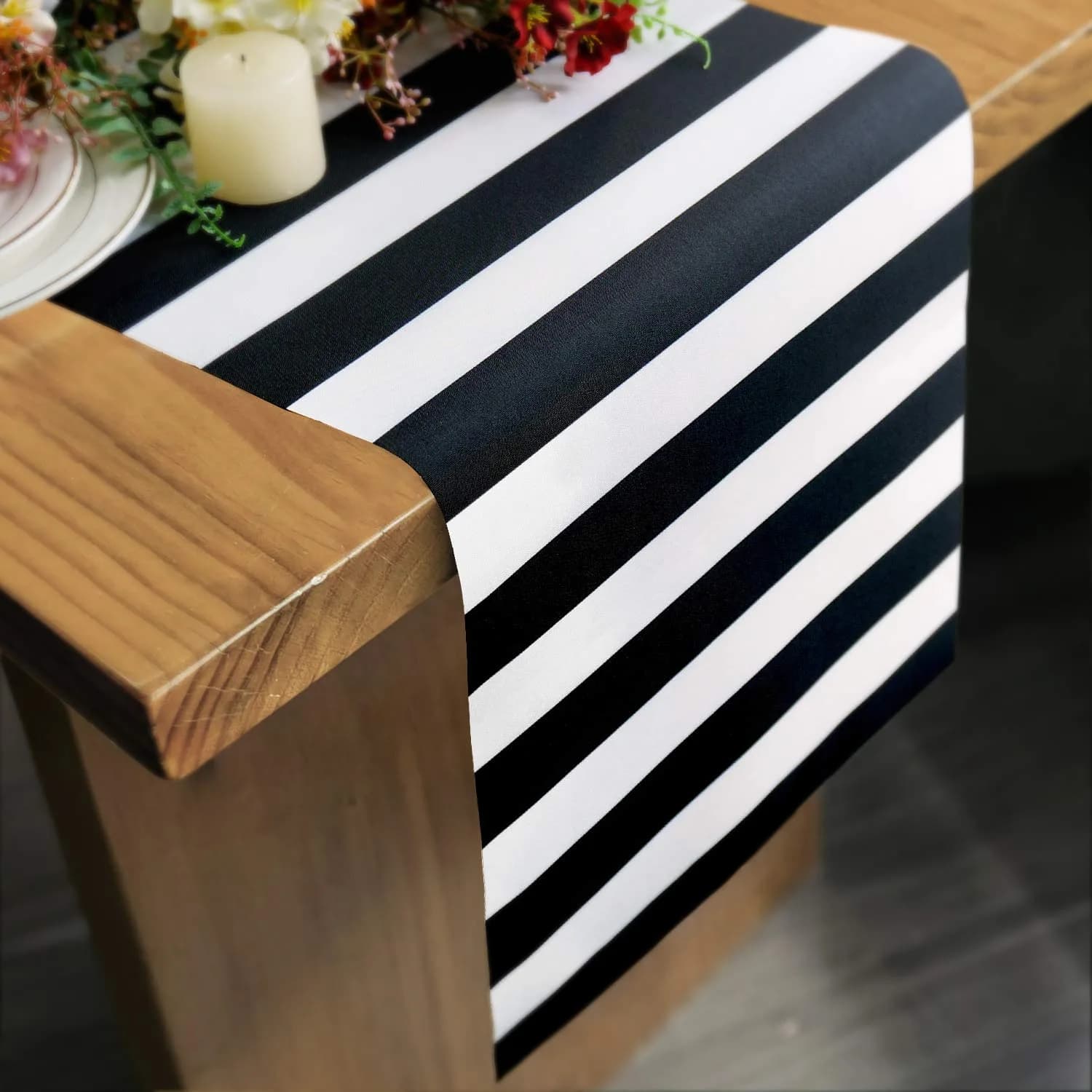 Letjolt 12x72 Inches Black and White Striped Table Runner | Classic Design for Elegant Dining - main product image