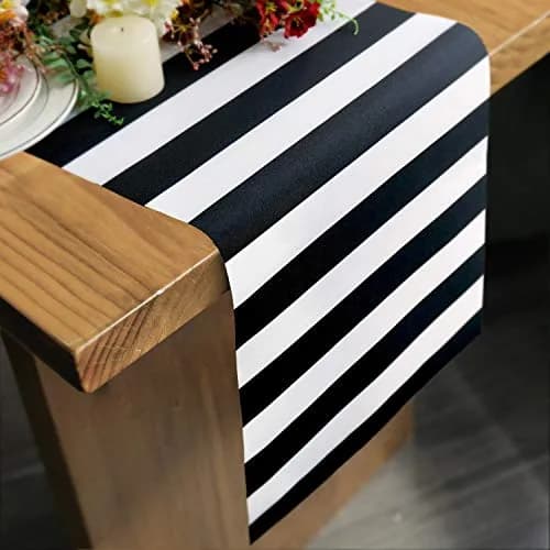 Letjolt 12x72 Inches Black and White Striped Table Runner | Classic Design for Elegant Dining thumbnail 1