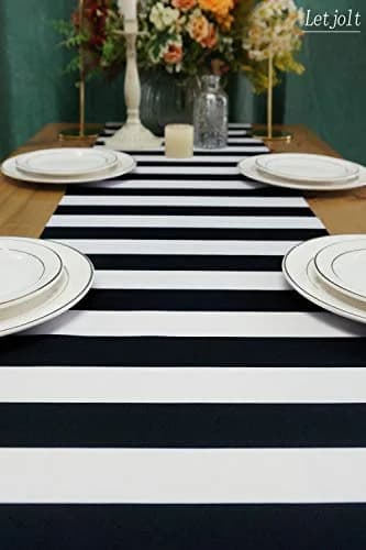 Letjolt 12x72 Inches Black and White Striped Table Runner | Classic Design for Elegant Dining thumbnail 5