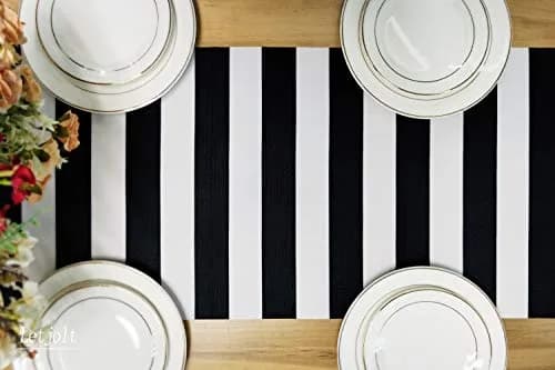 Letjolt 12x72 Inches Black and White Striped Table Runner | Classic Design for Elegant Dining thumbnail 2