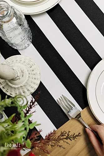 Letjolt 12x72 Inches Black and White Striped Table Runner | Classic Design for Elegant Dining thumbnail 3